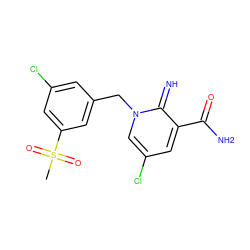 CS(=O)(=O)c1cc(Cl)cc(Cn2cc(Cl)cc(C(N)=O)c2=N)c1 ZINC000115691155