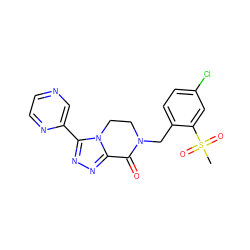 CS(=O)(=O)c1cc(Cl)ccc1CN1CCn2c(nnc2-c2cnccn2)C1=O ZINC000219145969