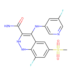 CS(=O)(=O)c1cc(F)c2c(c1)C(Nc1cncc(F)c1)=C(C(N)=O)NN2 ZINC000045353064