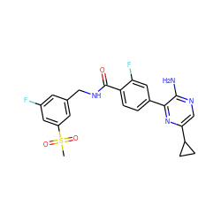 CS(=O)(=O)c1cc(F)cc(CNC(=O)c2ccc(-c3nc(C4CC4)cnc3N)cc2F)c1 ZINC001772610294