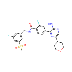 CS(=O)(=O)c1cc(F)cc(CNC(=O)c2ccc(-c3nc(C4CCOCC4)cnc3N)cc2F)c1 ZINC001772642728