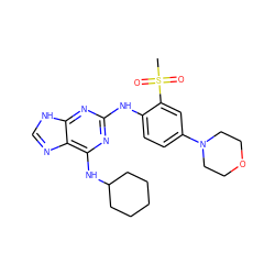 CS(=O)(=O)c1cc(N2CCOCC2)ccc1Nc1nc(NC2CCCCC2)c2nc[nH]c2n1 ZINC000084668409