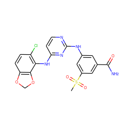 CS(=O)(=O)c1cc(Nc2nccc(Nc3c(Cl)ccc4c3OCO4)n2)cc(C(N)=O)c1 ZINC000040975389