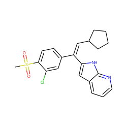 CS(=O)(=O)c1ccc(/C(=C/C2CCCC2)c2cc3cccnc3[nH]2)cc1Cl ZINC000653808392