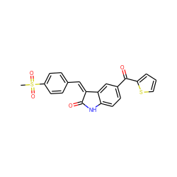 CS(=O)(=O)c1ccc(/C=C2\C(=O)Nc3ccc(C(=O)c4cccs4)cc32)cc1 ZINC000013538902