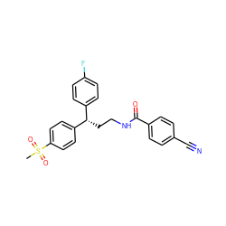 CS(=O)(=O)c1ccc([C@@H](CCNC(=O)c2ccc(C#N)cc2)c2ccc(F)cc2)cc1 ZINC000039299563