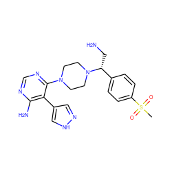 CS(=O)(=O)c1ccc([C@@H](CN)N2CCN(c3ncnc(N)c3-c3cn[nH]c3)CC2)cc1 ZINC000218708939