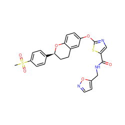 CS(=O)(=O)c1ccc([C@@H]2CCc3cc(Oc4ncc(C(=O)NCc5ccno5)s4)ccc3O2)cc1 ZINC000169710689