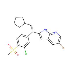 CS(=O)(=O)c1ccc([C@H](CC2CCCC2)c2cc3cc(Br)cnc3[nH]2)cc1Cl ZINC000653808354