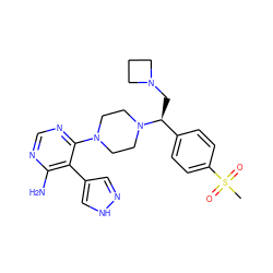 CS(=O)(=O)c1ccc([C@H](CN2CCC2)N2CCN(c3ncnc(N)c3-c3cn[nH]c3)CC2)cc1 ZINC000219315879