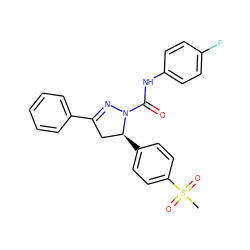 CS(=O)(=O)c1ccc([C@H]2CC(c3ccccc3)=NN2C(=O)Nc2ccc(F)cc2)cc1 ZINC001772653381