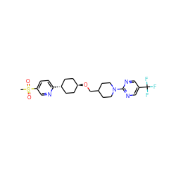 CS(=O)(=O)c1ccc([C@H]2CC[C@H](OCC3CCN(c4ncc(C(F)(F)F)cn4)CC3)CC2)nc1 ZINC000261186410