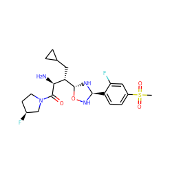 CS(=O)(=O)c1ccc([C@H]2NO[C@H]([C@@H](CC3CC3)[C@H](N)C(=O)N3CC[C@H](F)C3)N2)c(F)c1 ZINC000039057184