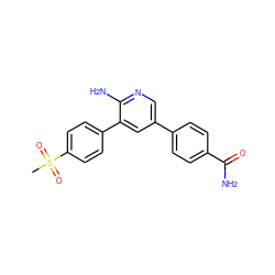 CS(=O)(=O)c1ccc(-c2cc(-c3ccc(C(N)=O)cc3)cnc2N)cc1 ZINC000653687989