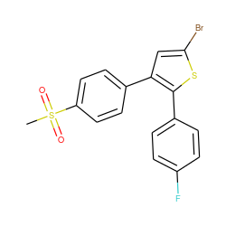 CS(=O)(=O)c1ccc(-c2cc(Br)sc2-c2ccc(F)cc2)cc1 ZINC000001532333