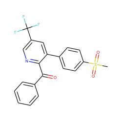 CS(=O)(=O)c1ccc(-c2cc(C(F)(F)F)cnc2C(=O)c2ccccc2)cc1 ZINC000003938220