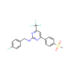 CS(=O)(=O)c1ccc(-c2cc(C(F)(F)F)nc(NCc3ccc(F)cc3)n2)cc1 ZINC000000591689