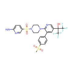 CS(=O)(=O)c1ccc(-c2cc(C(O)(C(F)(F)F)C(F)(F)F)cnc2N2CCN(S(=O)(=O)c3ccc(N)nc3)CC2)cc1 ZINC000299825639