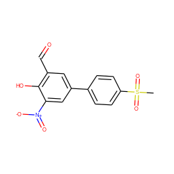 CS(=O)(=O)c1ccc(-c2cc(C=O)c(O)c([N+](=O)[O-])c2)cc1 ZINC000169699648