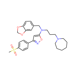 CS(=O)(=O)c1ccc(-c2cc(N(CCCN3CCCCCC3)Cc3ccc4c(c3)OCO4)on2)cc1 ZINC000013437548