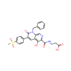 CS(=O)(=O)c1ccc(-c2cc3c(O)c(C(=O)NCCC(=O)O)ncc3n(Cc3ccccc3)c2=O)cc1 ZINC000169711030