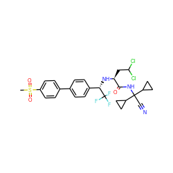 CS(=O)(=O)c1ccc(-c2ccc([C@H](N[C@@H](CC(Cl)Cl)C(=O)NC(C#N)(C3CC3)C3CC3)C(F)(F)F)cc2)cc1 ZINC000089787856