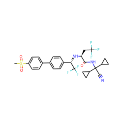 CS(=O)(=O)c1ccc(-c2ccc([C@H](N[C@@H](CC(F)(F)F)C(=O)NC(C#N)(C3CC3)C3CC3)C(F)(F)F)cc2)cc1 ZINC000084406574