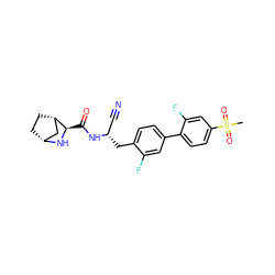 CS(=O)(=O)c1ccc(-c2ccc(C[C@@H](C#N)NC(=O)[C@H]3N[C@@H]4CC[C@H]3C4)c(F)c2)c(F)c1 ZINC000219324696