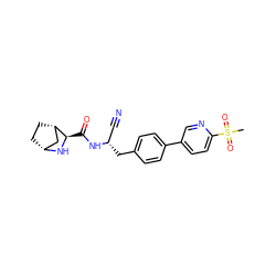 CS(=O)(=O)c1ccc(-c2ccc(C[C@@H](C#N)NC(=O)[C@H]3N[C@@H]4CC[C@H]3C4)cc2)cn1 ZINC000221947506