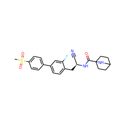 CS(=O)(=O)c1ccc(-c2ccc(C[C@@H](C#N)NC(=O)C34CCC(CC3)CN4)c(F)c2)cc1 ZINC000169710025