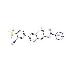 CS(=O)(=O)c1ccc(-c2ccc(C[C@@H](C#N)NC(=O)C34CCC(CC3)CN4)c(F)c2)cc1C#N ZINC000169710022