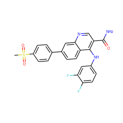 CS(=O)(=O)c1ccc(-c2ccc3c(Nc4ccc(F)c(F)c4)c(C(N)=O)cnc3c2)cc1 ZINC000028960666