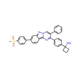 CS(=O)(=O)c1ccc(-c2ccc3c(c2)nn2cc(-c4ccccc4)c(-c4ccc(C5(N)CCC5)cc4)nc32)cc1 ZINC000143448986