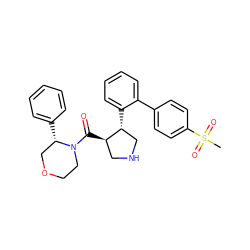 CS(=O)(=O)c1ccc(-c2ccccc2[C@@H]2CNC[C@H]2C(=O)N2CCOC[C@@H]2c2ccccc2)cc1 ZINC000082158070