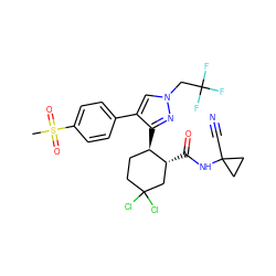 CS(=O)(=O)c1ccc(-c2cn(CC(F)(F)F)nc2[C@@H]2CCC(Cl)(Cl)C[C@H]2C(=O)NC2(C#N)CC2)cc1 ZINC000042891241