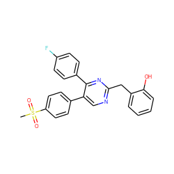 CS(=O)(=O)c1ccc(-c2cnc(Cc3ccccc3O)nc2-c2ccc(F)cc2)cc1 ZINC000043074935