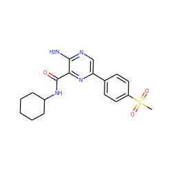 CS(=O)(=O)c1ccc(-c2cnc(N)c(C(=O)NC3CCCCC3)n2)cc1 ZINC000071317605