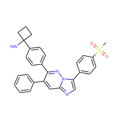 CS(=O)(=O)c1ccc(-c2cnc3cc(-c4ccccc4)c(-c4ccc(C5(N)CCC5)cc4)nn23)cc1 ZINC000114027469