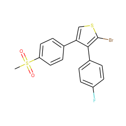 CS(=O)(=O)c1ccc(-c2csc(Br)c2-c2ccc(F)cc2)cc1 ZINC000001539341