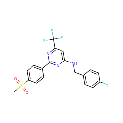 CS(=O)(=O)c1ccc(-c2nc(NCc3ccc(F)cc3)cc(C(F)(F)F)n2)cc1 ZINC000029132663