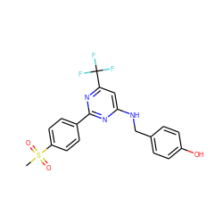 CS(=O)(=O)c1ccc(-c2nc(NCc3ccc(O)cc3)cc(C(F)(F)F)n2)cc1 ZINC000029132036