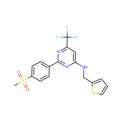 CS(=O)(=O)c1ccc(-c2nc(NCc3cccs3)cc(C(F)(F)F)n2)cc1 ZINC000029132577