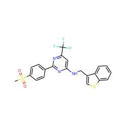 CS(=O)(=O)c1ccc(-c2nc(NCc3csc4ccccc34)cc(C(F)(F)F)n2)cc1 ZINC000029132208