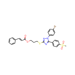 CS(=O)(=O)c1ccc(-c2nc(SCCCOC(=O)/C=C/c3ccccc3)nn2-c2ccc(Br)cc2)cc1 ZINC000653801636