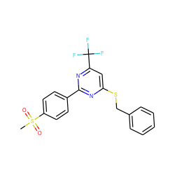 CS(=O)(=O)c1ccc(-c2nc(SCc3ccccc3)cc(C(F)(F)F)n2)cc1 ZINC000029132835