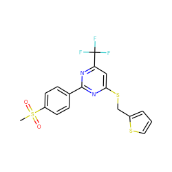 CS(=O)(=O)c1ccc(-c2nc(SCc3cccs3)cc(C(F)(F)F)n2)cc1 ZINC000029132825