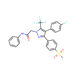 CS(=O)(=O)c1ccc(-c2nn(CC(=O)Nc3ccccc3)c(C(F)(F)F)c2-c2ccc(F)cc2)cc1 ZINC000001485114