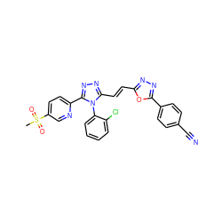 CS(=O)(=O)c1ccc(-c2nnc(/C=C/c3nnc(-c4ccc(C#N)cc4)o3)n2-c2ccccc2Cl)nc1 ZINC000095582938