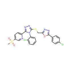 CS(=O)(=O)c1ccc(-c2nnc(SCc3nnc(-c4ccc(Cl)cc4)o3)n2-c2ccccc2Cl)nc1 ZINC000095583739