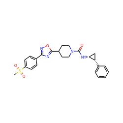 CS(=O)(=O)c1ccc(-c2noc(C3CCN(C(=O)N[C@@H]4C[C@@H]4c4ccccc4)CC3)n2)cc1 ZINC000043059726